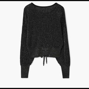 Metallic Corset Lace-Up Sweater